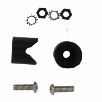 Assembly Stow Lock Guide Platform Urethane Kit including urethane bumper, slotted guide block, washers, nuts, and mounting screws.